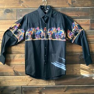 Vintage Roper Black and Neon Western Shirt